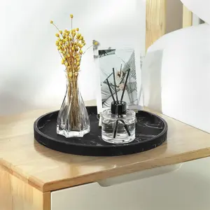 Silicone Round Bathroom Tray, 1 Count Solid Color Or Marble Pattern Makeup Tray, Kitchen Countertop Storage Rack, Home Organizer for Candle, Perfume, Bathroom Decor Supplies