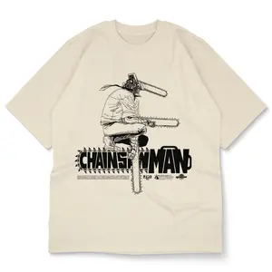 Chainsawman Cream Graphic Tee, Anime Shirt, Chainsaw Man Shirt, Unisex Cotton Crewneck T-Shirt - Medium, Short Sleeve, Casual Streetwear Printed Tee