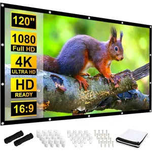 120 inch Projector Screen, 16:9 Foldable Anti-Crease Portable Projection Movies Screens, Double Sided Washable Outdoor Projector Screen for Home Theater, Camping Party, Office