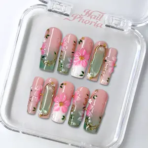 NailPhoria FAIRY MEADOW - Handmade Press-On Nails | Reusable, Salon-Quality, Long-Lasting, Glossy Design
