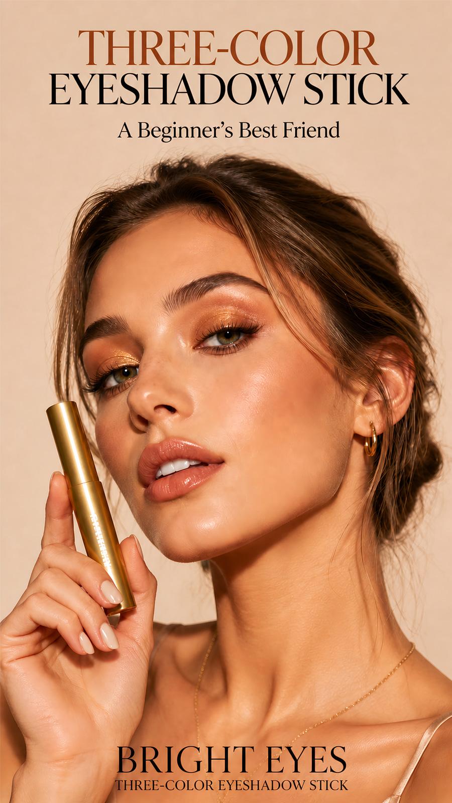 Pack of 4 3-Color Eyeshadow Stick Gradient, Waterproof Long Lasting Creamy Shimmer Eye Shadow, Portable Smudge-Proof Glitter Makeup for Women, Day to Night (Fine Shimmer Brownish Orange)