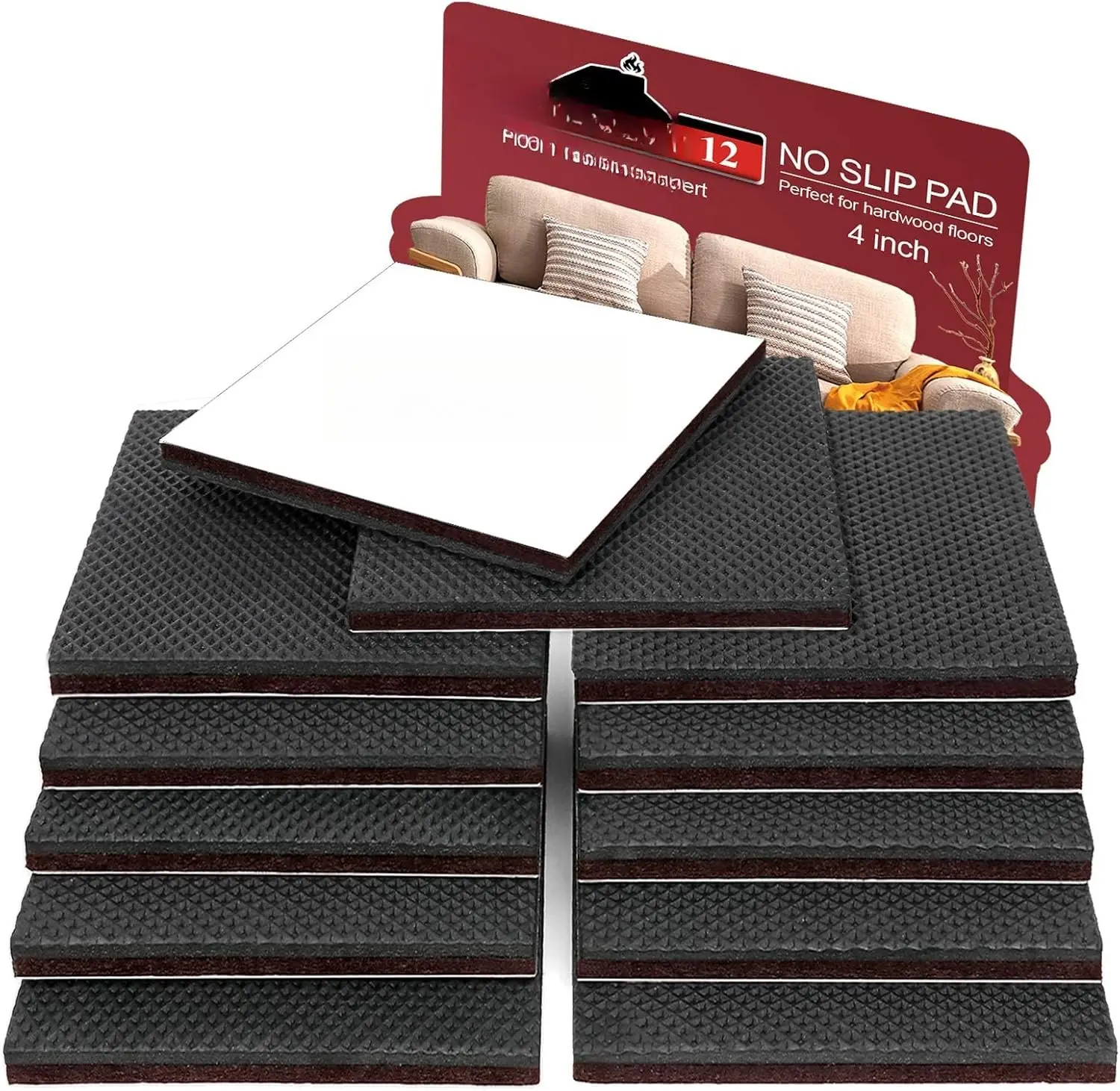 Non Slip Furniture Pads -12pcs 4" Furniture Grippers Hardwood Floors, Non Skid for Furniture ,Self Adhesive Rubber , Anti Slide Furniture Floors Protectors for Keep Couch Stoppers