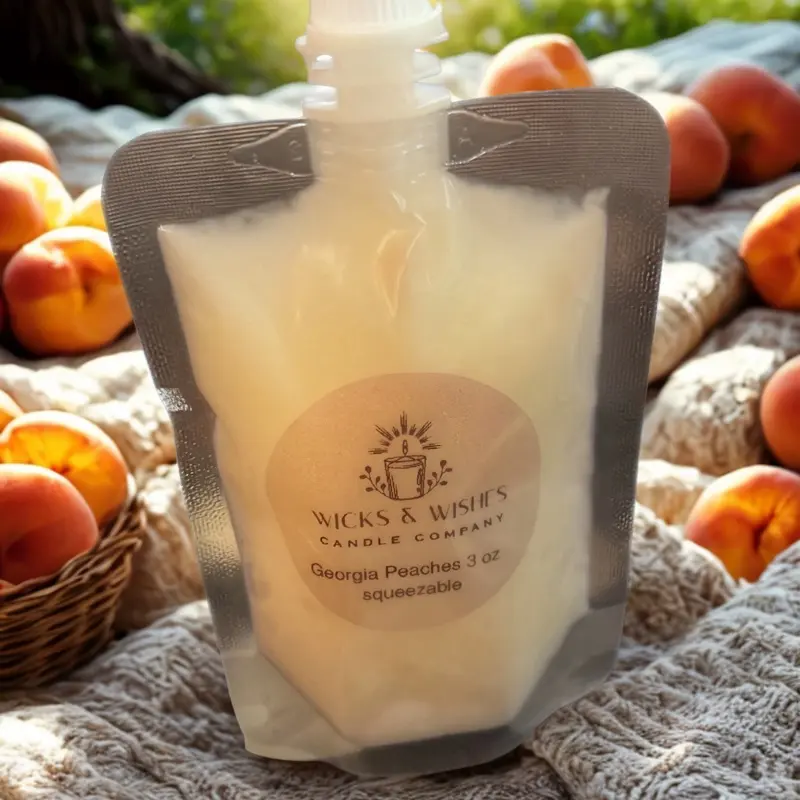 Wicks & Wishes Candle Company Georgia Peaches 3 oz Squeezable Soy Wax Candle Squeeze Pack - Home Fragrance Freshener, Home Decor Accessory