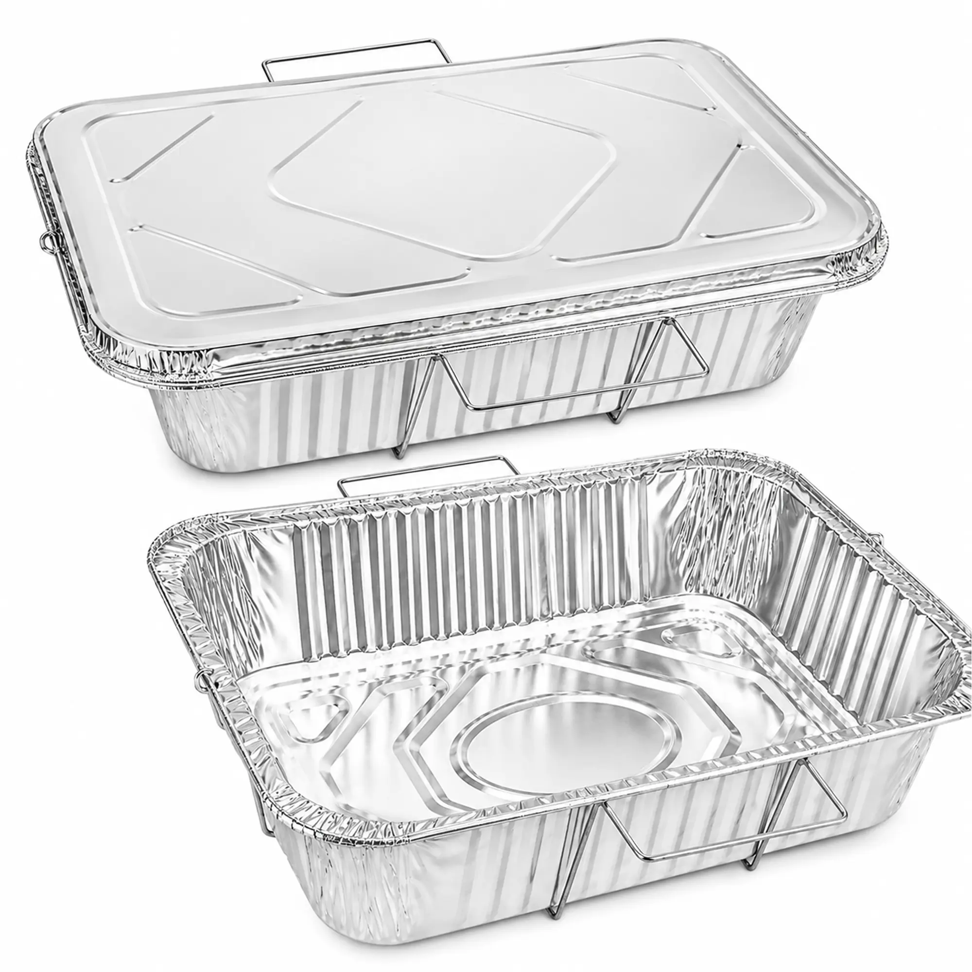 9x13 Inches Half Size Aluminum Foil Pans with Lids & Handle Rack, Heavy Duty Disposable Roasting Baking Trays, Oven Safe, Leak Resistant, Recyclable for Catering, BBQ, Meal Prep, Parties & Holidays