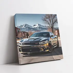 Dodge Charger Srt Hellcat Black In Denver Car Art Vehicle Wall For Mens Room Framed Canvas