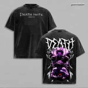 Shinigami Ryuk & Light Yagami Death Note Vintage Washed T-Shirt, Dark Purple Aesthetic Oversized Anime Streetwear Tee, Heavy Cotton Graphic Top