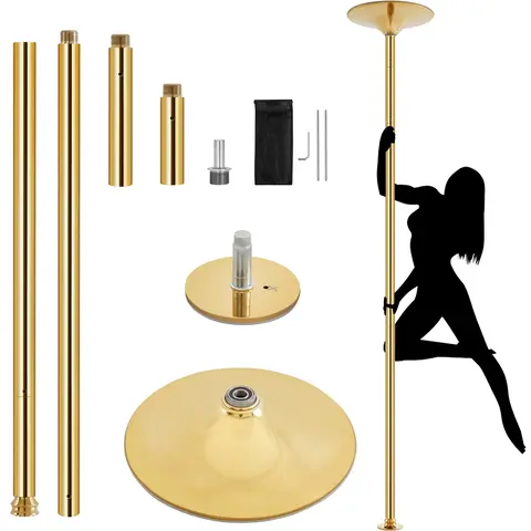 Costoffs 45mm Titanium Finish Sturdy Steel Dance Pole, Portable Adjustable Height Home Workout Kit with 2 Extension Poles, 500 lb Capacity, Spinning & Static Modes, Easily Removable Friction Fit Setup, 7'-9' for Gymnastics Training