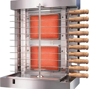 Vertical Shawarma Machine - 2 Burner Rotisserie Grill, Doner Kebab and Tacos Al Pastor Machine with 10 Kebab Skewers - trompo para tacos al pastor