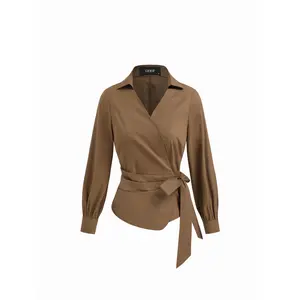 Cider 100% Cotton Collar Long Sleeve Wrap Tie Side Shirt