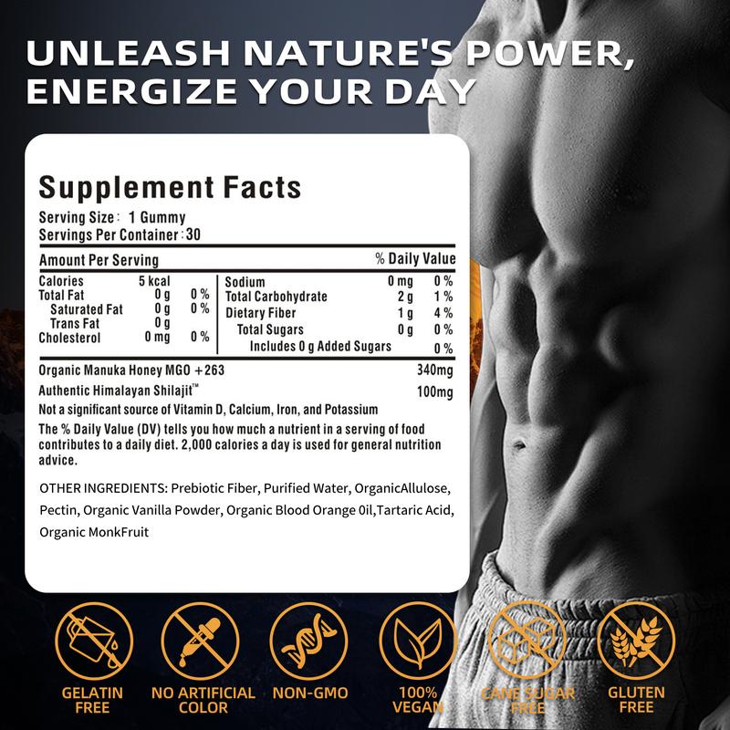 Newrish Himalaya Shilajit Gummies - 100% Natural and Organic - Improves Athletic Performance - With Manuka Honey / Fulvic Acid and 85+ Trace Mineral Complex - 30 Gummies