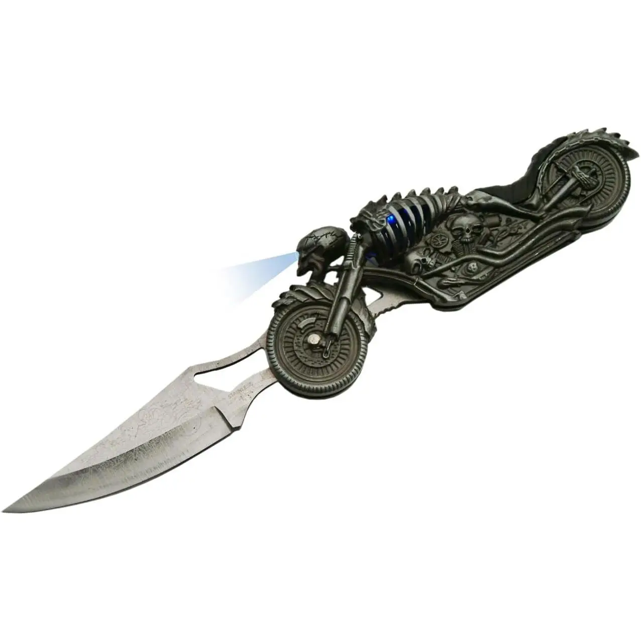5" Black Skull Biker Folding Knife with LED Light, Folding Tool, EDC Gear, Gift for Brother, Dad Gadgets