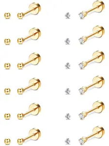 12 Pairs 20G Cartilage Earrings Stud for Women Men Stainless Steel Tiny 2mm & 3-8mm Studs CZ Round Ball Flatback Earring Set Stud Earrings Jewelry