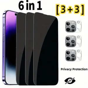 6-in-1 Privacy screen protector for is suitable for iPhone 14 13 15 16 Plus Pro Max 3-piece privacy screen, spy-proof, full-coverage screen, toughened glass protective film and 3-piece camera case.