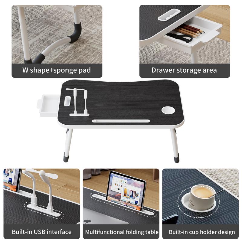 Portable Laptop Bed Table With Cup Holder Multifunctional Tray Holder Tablet Card Slot Stable Foldable Durable For Eating Reading Writing On Bed Sofa Or Floor