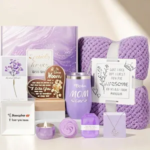 Relaxing Spa Gift Set for Women, Thoughtful Birthday Present with Flannel Blanket and Night Light, Comforting Care Package for Mother, Holiday Gift Idea, Reusable Home Essentials, Cozy Pampering Kit