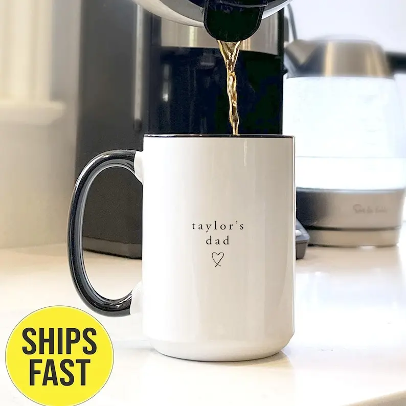 [Sale Up To 50%] New Dad Gift, Personalized Name Accent Mug for First Time Daddy Papa Father's Day, 11oz ceramic accent mug