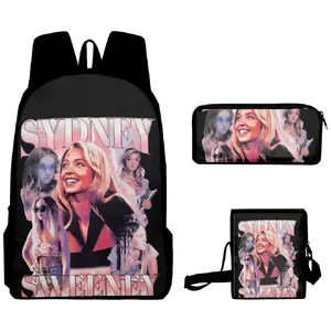 Sydney Sweeney Backpacks 3 Pieces Sets Men Womens Crossbody Bag Casual Pencil Bag