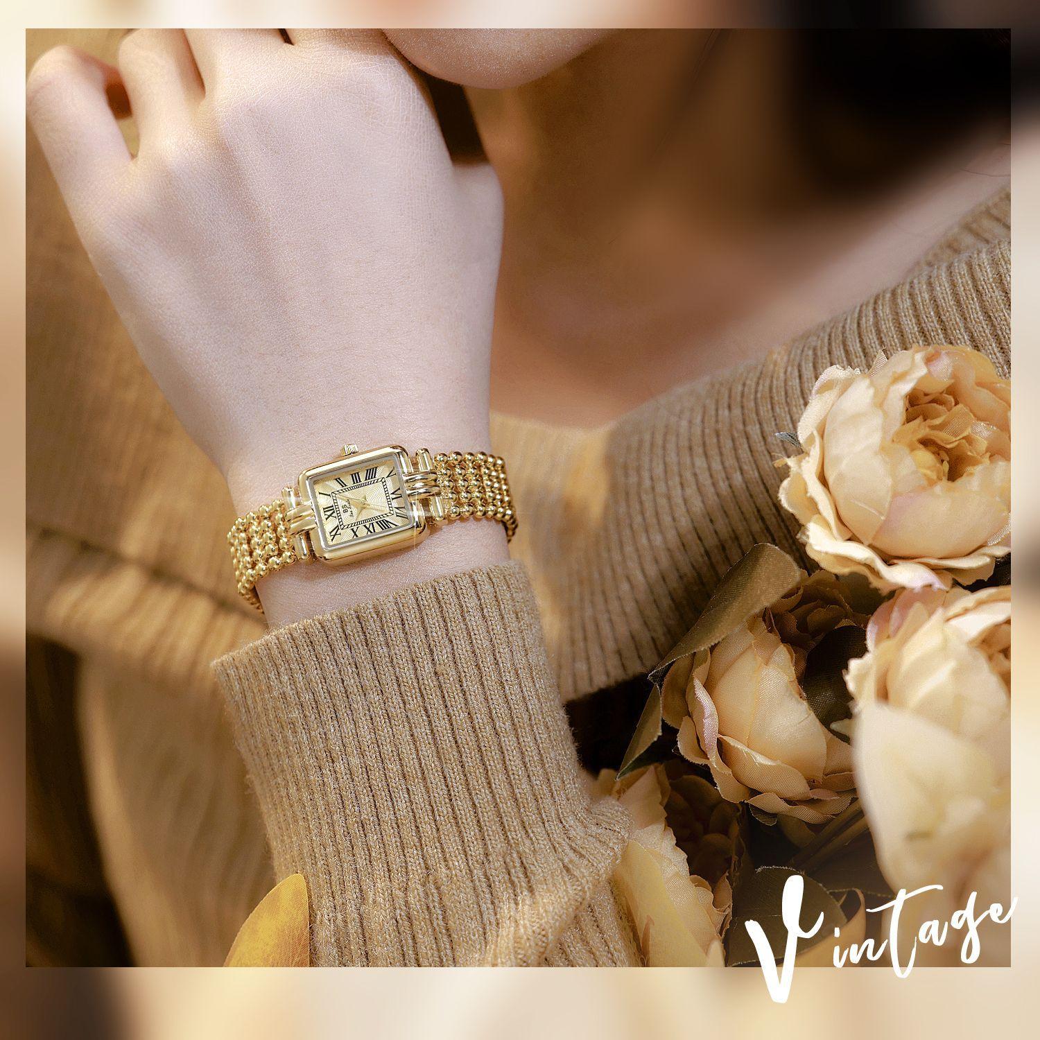 Women\'s Gold Jewelry Stainless Steel Diamond Bangle Bracelets Set Square Watch JBW Cristal Square J6386A | Women main image 3