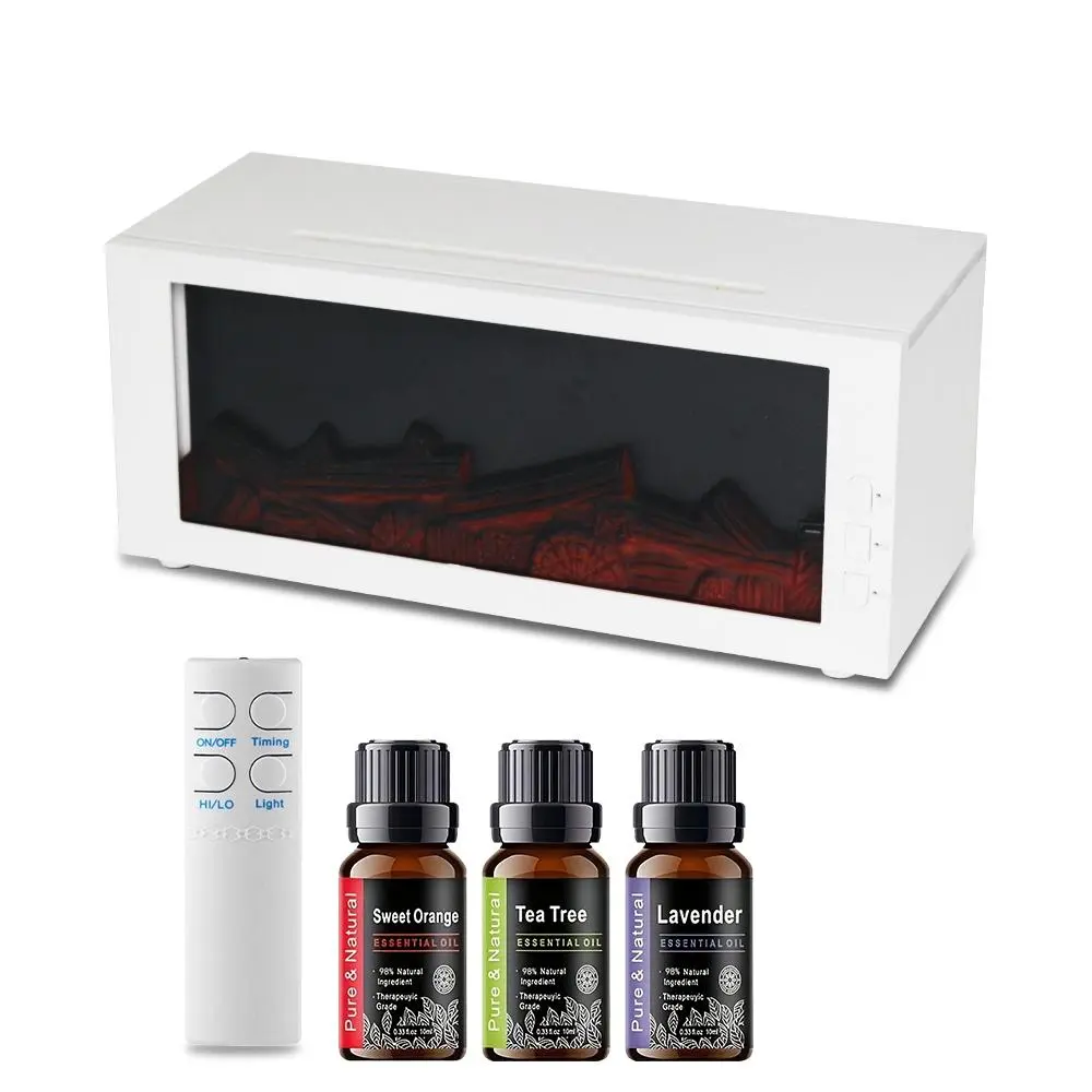 Household 300ml Fireplace Diffuser Humidifier, 7 Color Changing Lights, Remote Timer & Auto Shut-Off Aromatherapy Diffuser