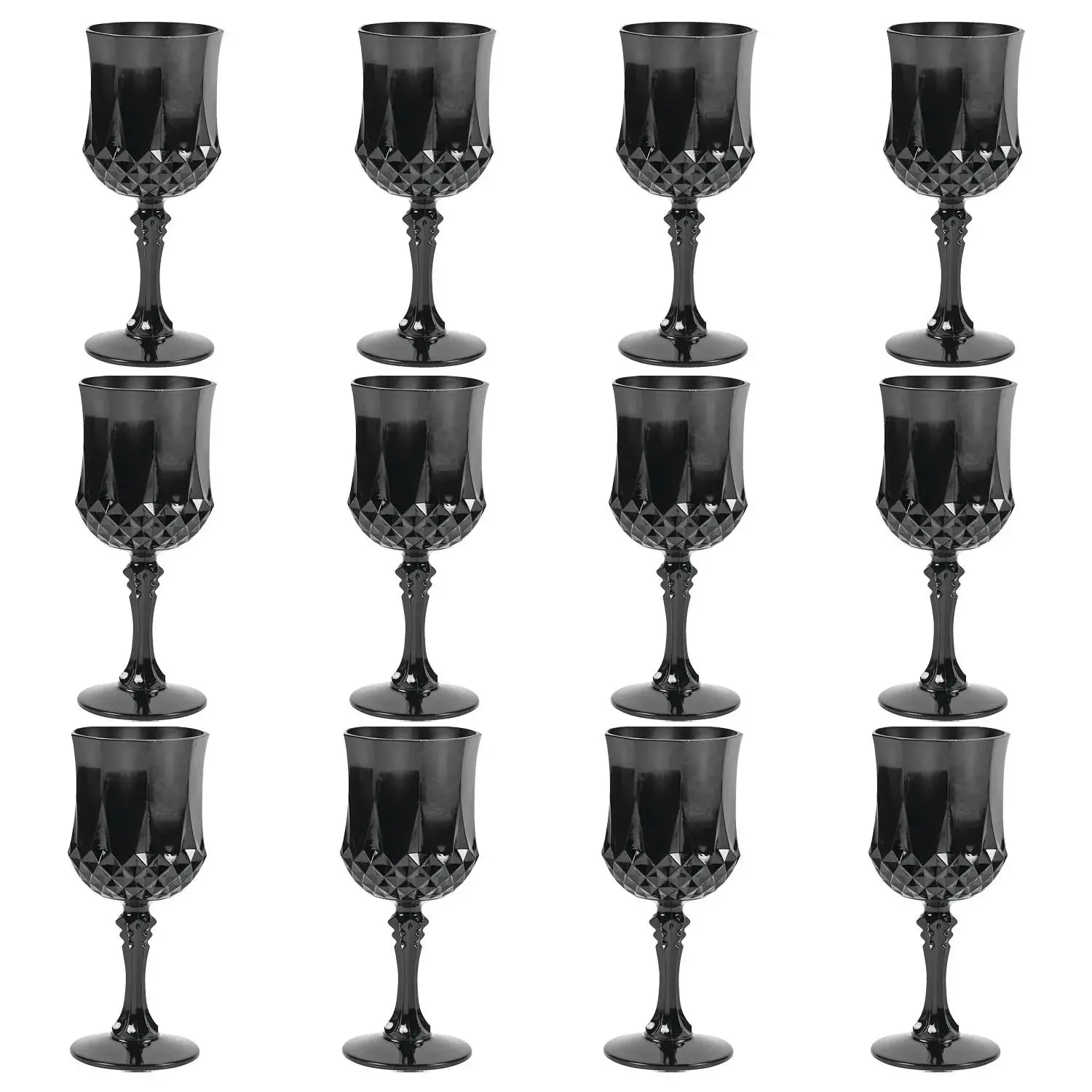 6 3/4" 8 oz. Black Patterned Disposable Plastic Wine Glasses - 12 Ct.