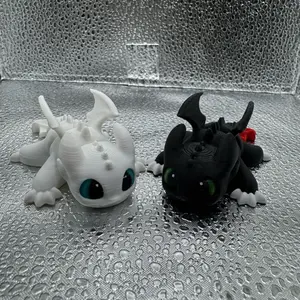 3D Printed Articulated Flexi Toothless & Light Fury Black-White Dragon Toys with GLOW IN THE DARK EYES, Portable Tactile Stress Relief Fidget Toys, Anxiety Relief Products