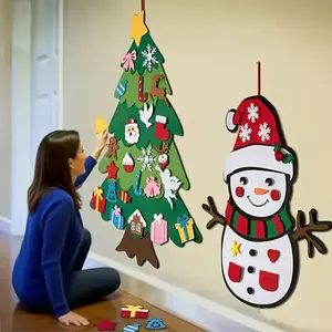 DIY Felt Christmas Tree Kit (33pcs Accessories) 🎄✂️ - Ornaments & Snowman Included (No Lights/LEDs), Black Friday Deal: Ideal Christmas/New Year Gift for Home/Bedroom/RV Wall/Door Decor