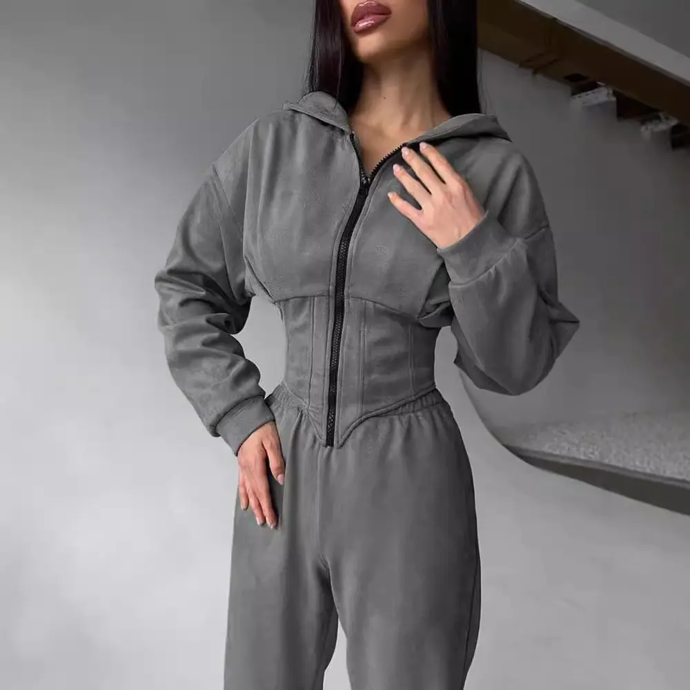Corset hooded sports sweater set women's autumn and winter two-piece set