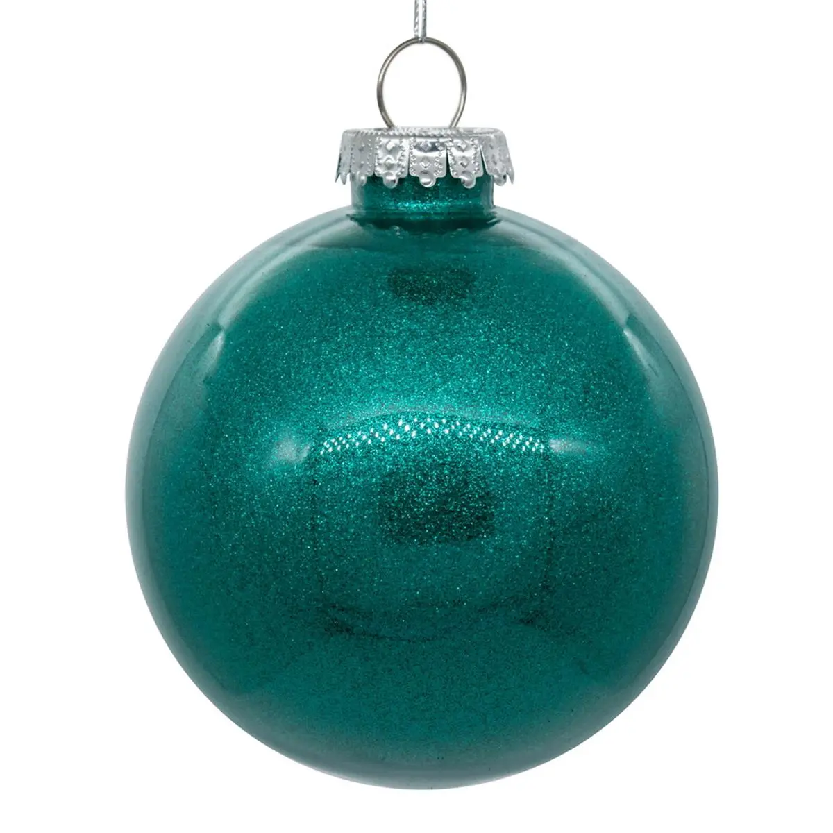 Vickerman  6 in. Teal Glitter Clear Ball - 4 per Bag, Decoration, Ornament, Plastic, Shatterproof