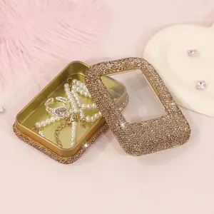 Elegant Transparent Round Lid Box for Candy, Beads, and Jewelry, Shiny Metal Container with Clear Top, Jewelry Holder Organizer, Mini Storage Organizer for USB Drives and Holiday Gifts