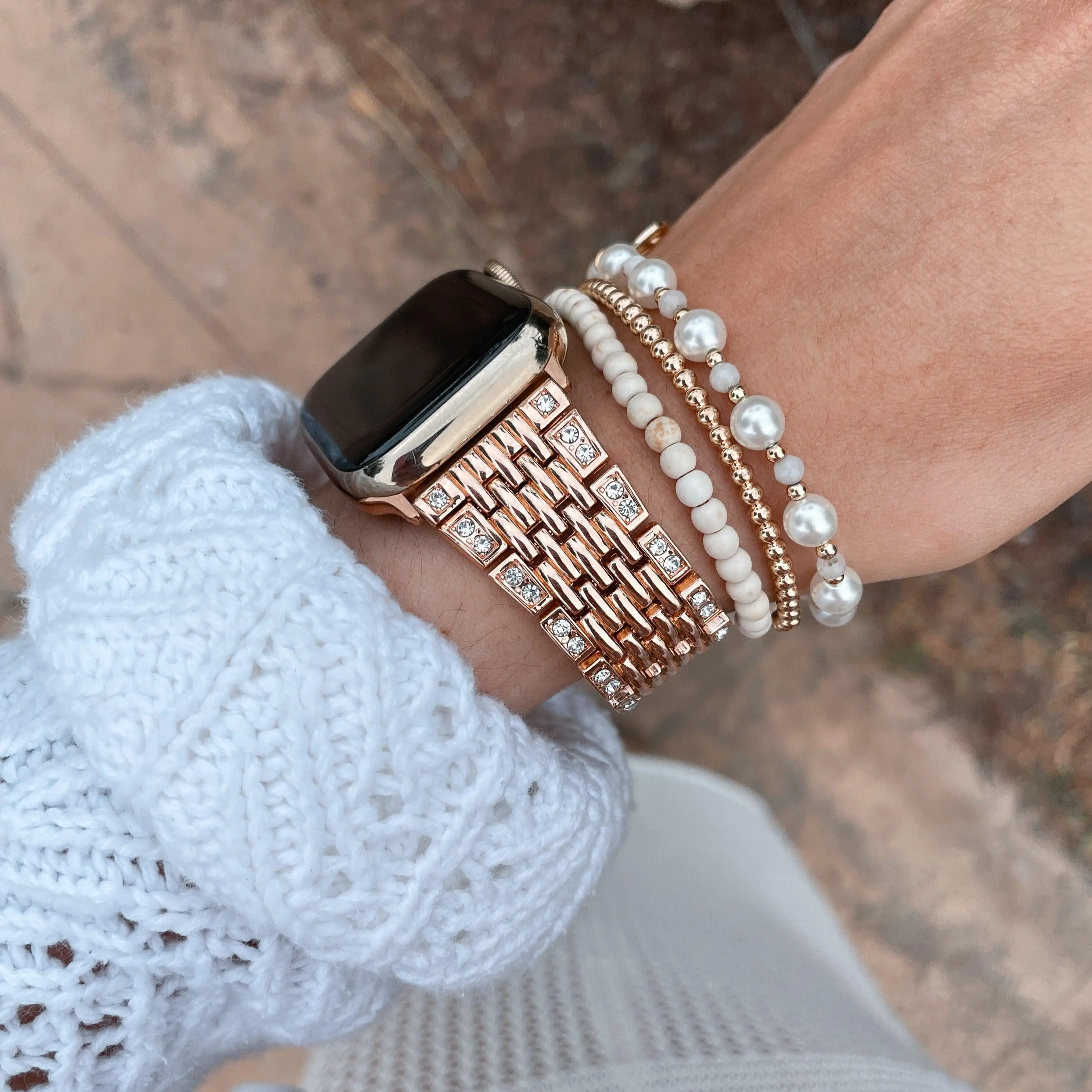 Luxury Cubic Zirconia Stainless Steel Strap for Apple Watch – Adjustable Metal J...