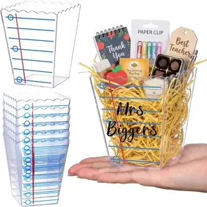 6 Pcs Teacher's Day Gift Box Teacher Appreciation Gift Container with Thank You Pencil Notebook Composition Book Crayon pattern Candy Popcorn Holders for Teacher Students,Back to School End of Year Graduation Party Gift,Classroom Gift Exchange