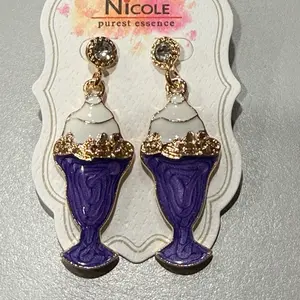 Purple and white enamel Goldtone post earrings