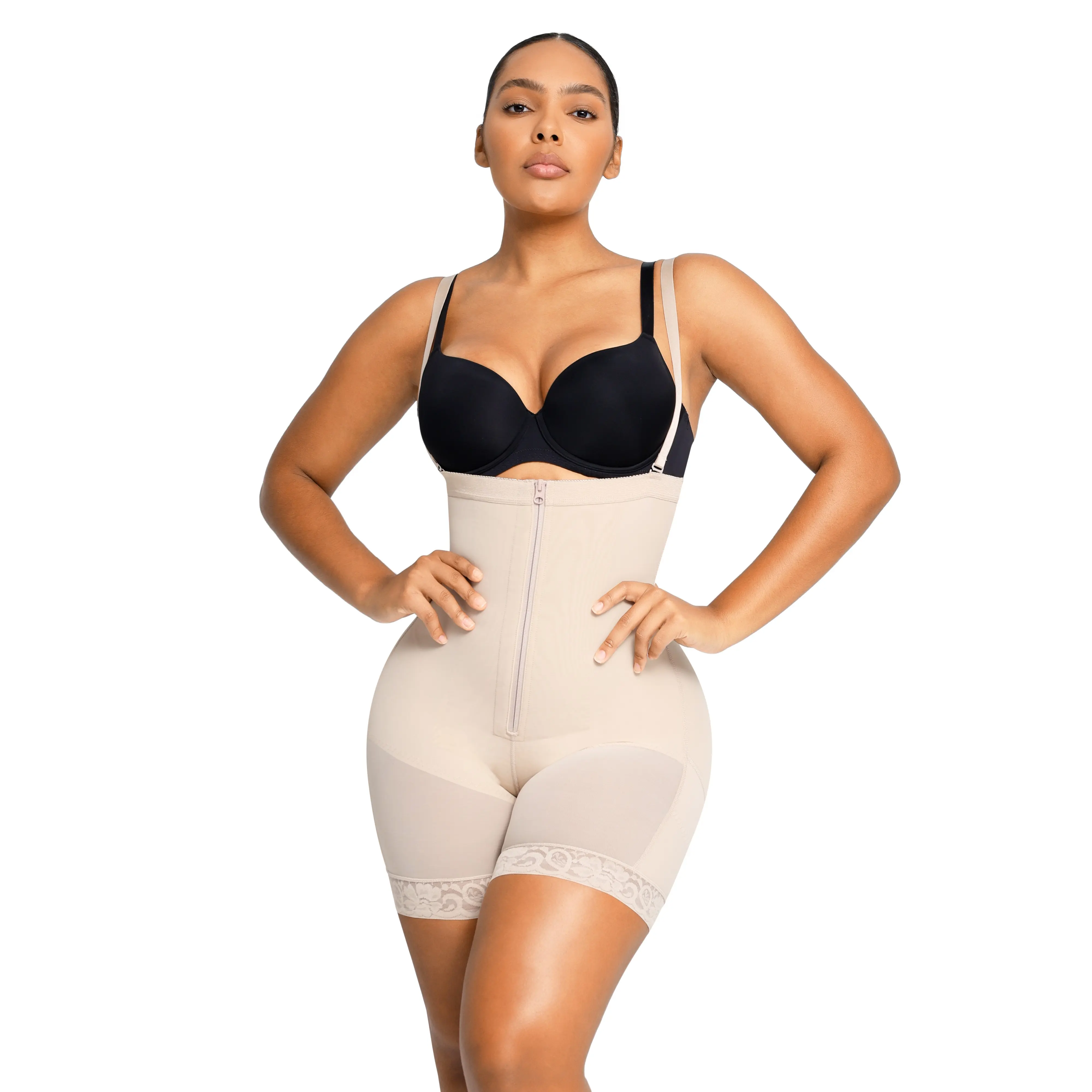 Zipper-Front Shorts-Beige