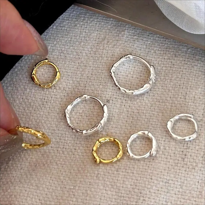 925 Sterling Silver Hoops Earrings for Women Simple Irregular Versatile Round Circle Earrings Prevent Allergy Jewelry Party Gift
