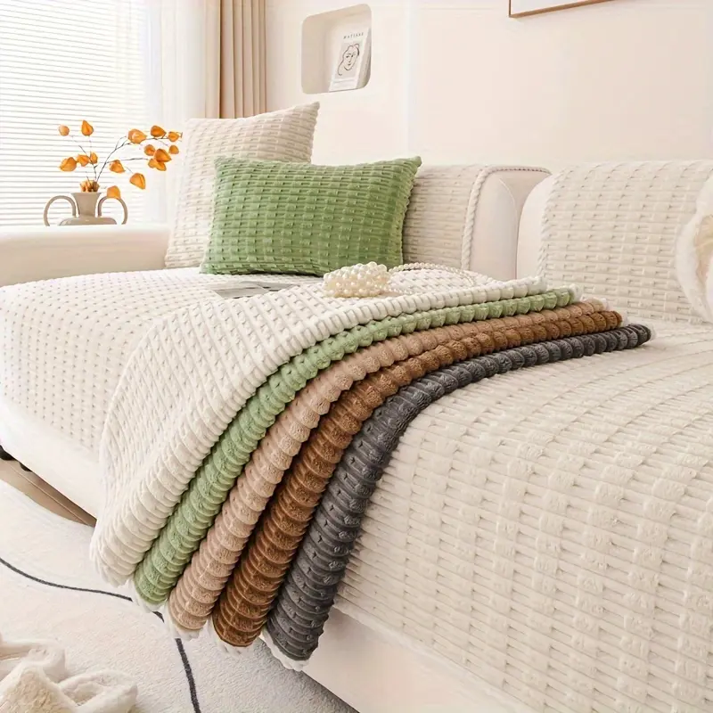 1pc Waffle Weave Sofa Cover Blanket, Sofa Slipcover, Soft Plush Couch Protector with Multiple Neutral Colors, Machine Washable for Living Room Deco