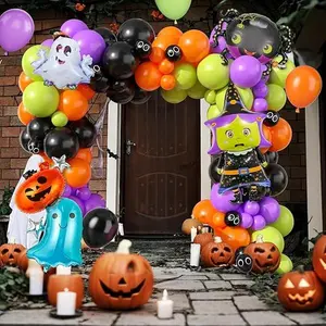 Halloween Balloon Arch Kit, Purple Green Orange Halloween Balloons, for Halloween Party Decoration Indoor Outdoor 100 Pcs