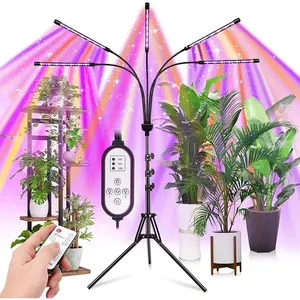 Grow Lights for Indoor ,5 Heads Red Blue White Full   Light with 15-60" Adjustable Tripod Stand, Indoor Grow Lamp with Remote Control and Auto /Off Timer Function
