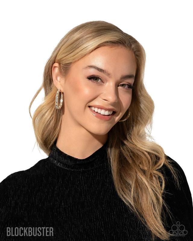 Paparazzi Glitzy By Association Blockbuster Hoop Earrings - Sparkling Black Rhinestone Design for Glamorous Outfits