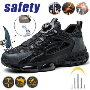 Men Safety Toe Work Shoes Breathable Rotating Buckle Non-Slip Steel Toe Sneakers
