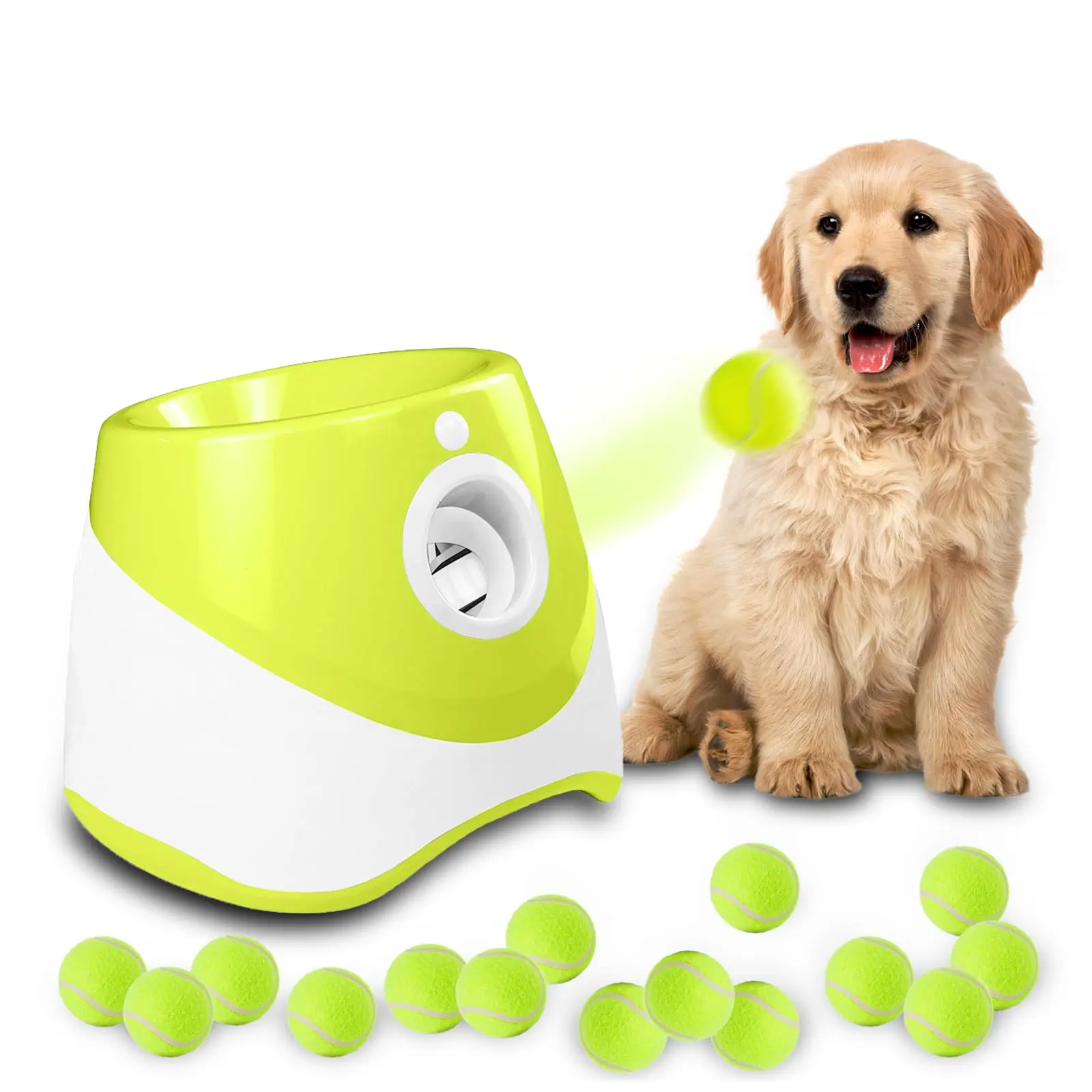Automatic Dog Ball Launcher with Adjustable Range (10-30ft), Interactive Retrieval Toy for Small to Medium Dogs, Includes 3 Tennis Ball, for Indoor/Outdoor, Thrower Machine
