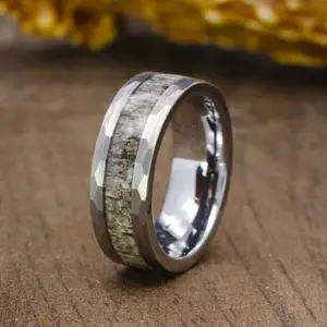 Deer Antler Style Men's Ring, 8mm Wide Stainless Steel Wedding Band, Silver Tone Promise Ring for Him, Unique Masculine Jewelry Gift