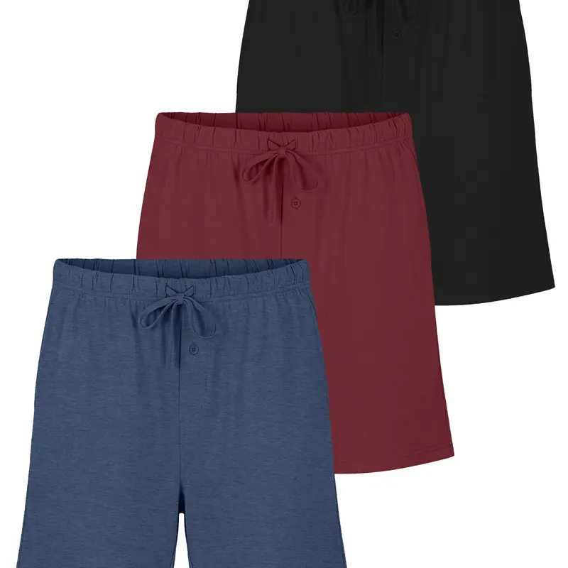 3 Pack Men's Pajama Shorts Sleep Lounge Cotton Sleepwear PJ Bottoms Pockets