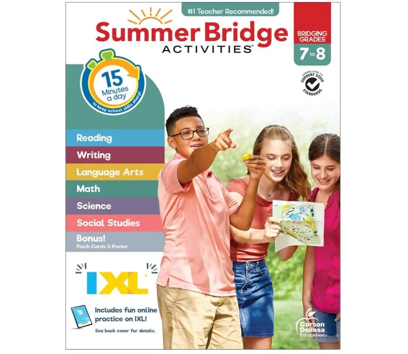 Summer Bridge Activities 7th to 8th Grade Workbooks All Subjects, Middle School Books With Math, Language Arts, Reading Comprehension, Science, Social Studies, Fitness, Flash Cards, and More Paperback – February 10, 2025
