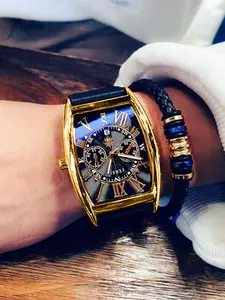 Luxury Barrel-Shaped Men's Quartz Watch with Calendar and Luminous Feature, Fashionable Watch, Waterproof Stylish Watch for Casual Wear and Parties, Perfect Birthday Gift for Students