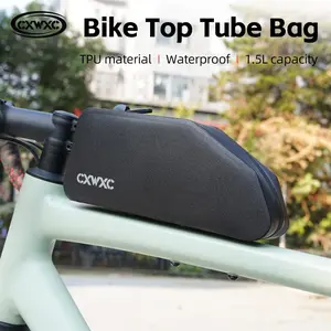 Cxwxc Bicycle Top Tube Bag, Waterproof Cycling Front Pouch, 1.5L Large Capacity, Includes Screws or Straps, Bike Accessories