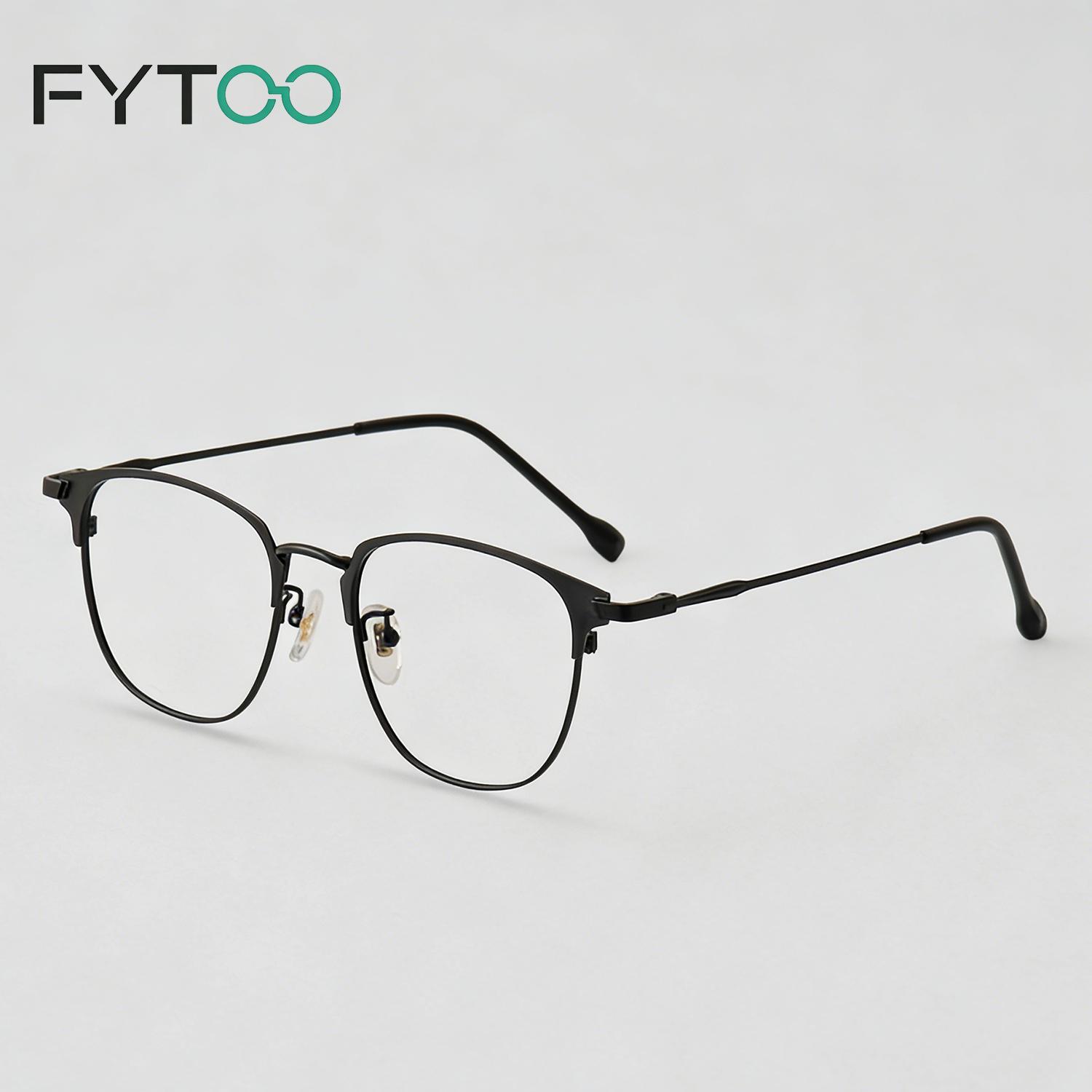 FYTOO Ultra Light Titanium Alloy Eyeframe, Black Frame, Men's and Women's Business Frame, Office Fashion Glasses
