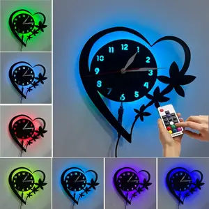 Heart-Shaped Vinyl Wall Clock, Elegant Silent LED Butterfly Decor, Handmade Unique Design, Ideal for Living Room Bedroom Kitchen Office