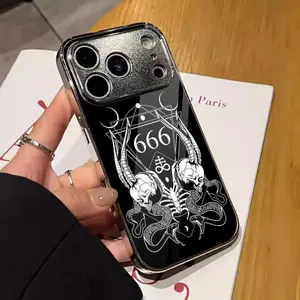 P-Pentagram 666 Demonic S-Satanic Phone Case For iPhone 17 16 15 14 13 12 Pro Max Plus Electroplated Metal Bumper Case Slim Tempered Glass Back Advanced Materials Shockproof Anti-Scratch Luxury Case Fashion Durable Stylish