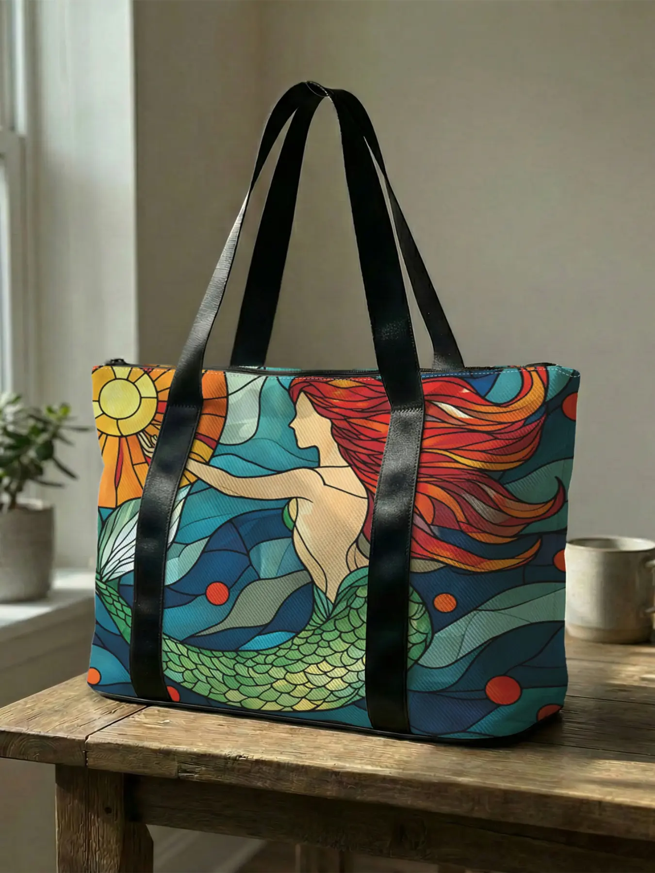 1 piece of Mermaid Themed Printed Handbag, Large Capacity Travel Duffel Bag, Portable Overnight Bag, Fashionable Travel Bag, Yoga Gym Bag, Portable Crossbody Bag with Shoe Storage Compartment