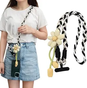 Sunflower Woven Phone Lanyard for Women Lightweight Braided Crossbody Strap Adjustable Rope Phone Holder Trendy Anti-Lost Lanyard for Daily Use Travel & Shopping